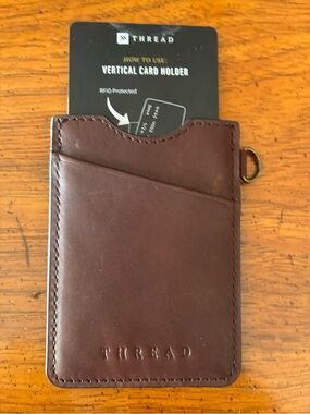 Thread Brown Vertical Card Holder with Attachment Ring